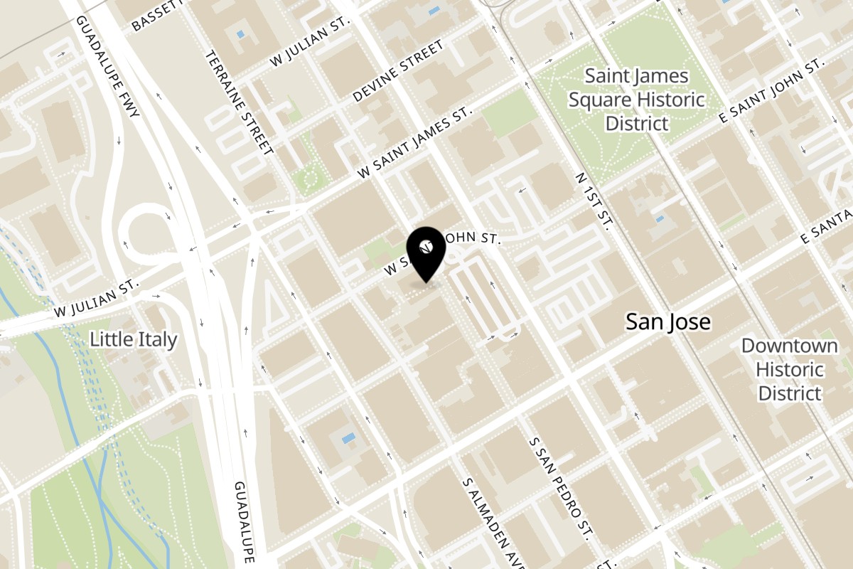 Map showing the location of ID Cafe ID Cafe - San Jose on 87 N San Pedro St #103 in San Jose